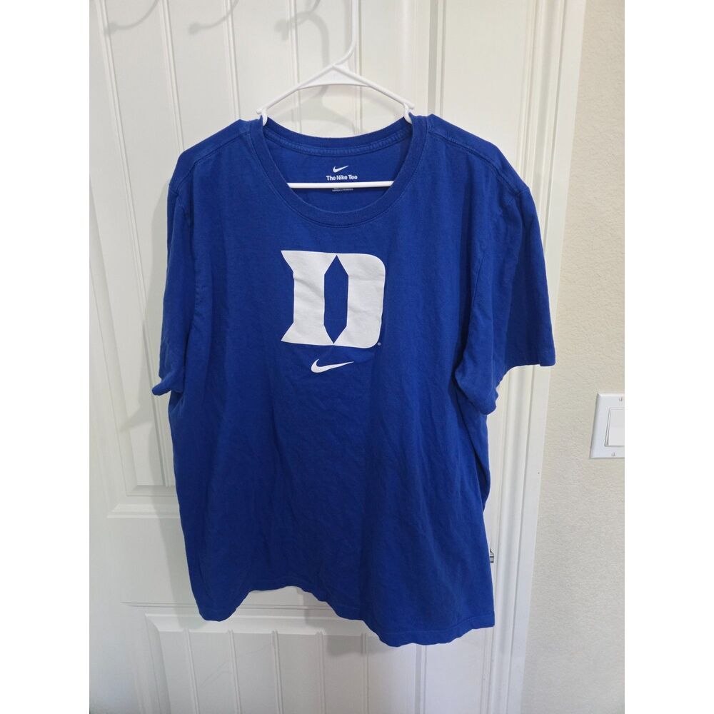 Nike Duke Blue Devils Men’s XXL Blue Graphic T-Shirt White D Logo 100% Cotton